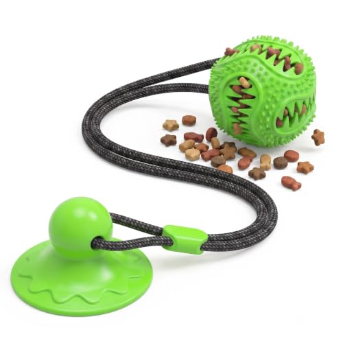 Dog Toys Treat Food Dispensing Ball with Suction Cup for Aggressive Chewer, Tug of War for Pets, Puppy Toys for Teething, Puzzle, Treat Food Dispensing, Pet Chew Tug of War for Medium Dogs (Green)