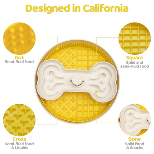 Puzzle Feeder Slow Feeder Dog Bowl with Lick Mat and Puzzle Inserts - Non-Slip Base, Adjustable Speed Design, Dishwasher Safe for Large Dogs,Yellow - color: Wheat-Yellow, size: L