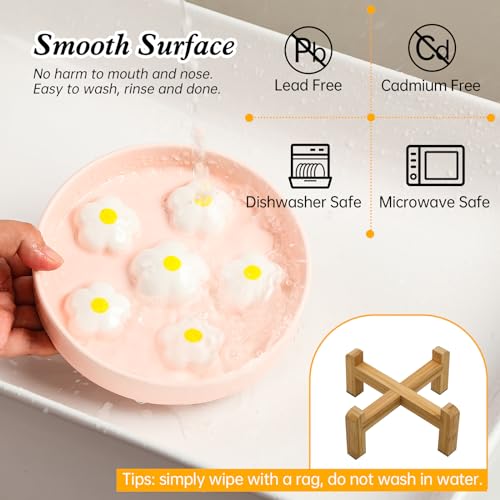 Elevated Ceramic Slow Feeder Cat Bowl with Anti-Slip Bamboo Stand - color: White + Stand