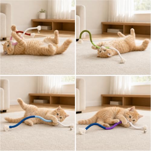 4-Pack Cat Toys for Indoor Cats, Woven Cotton Rope Toys with Bells - size: 4 Packs