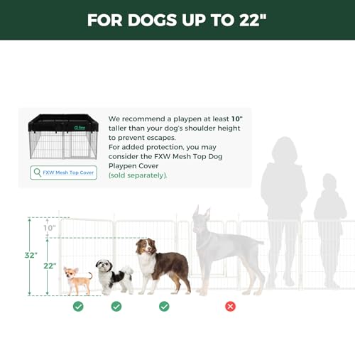FXW Rollick Dog Playpen, Indoor, Yard & RV Camping, 32" H, 16 Panels - color: White, size: 32"H