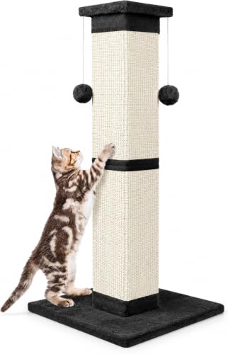 Cat Scratching Post 33 Inch Nature Sisal Cat Scratch Post for Indoor Cats, Large Cat Scratcher Protect Your Furniture, Black - color: Black