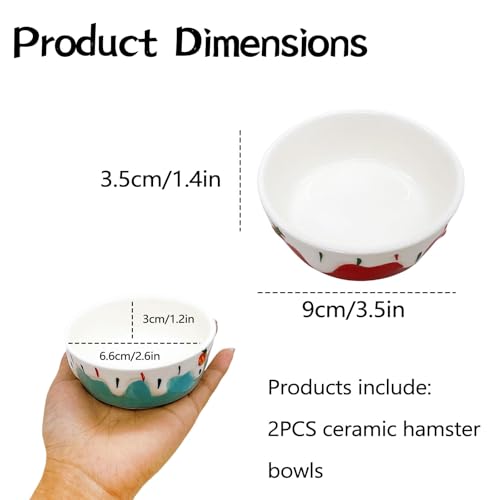 2 Pack Ceramic Guinea Pig Food Bowl Hamster Food Bowls for Gerbil Rat - color: Red + Blue