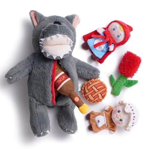 Nocciola Fairy Tale Squeaky Dog Toys, Cute Interactive Plush Stuffed Hide and Seek Cognitive Puzzle Puppy Crinkle Chew Toy for Small, Medium Breed - style: Little Red