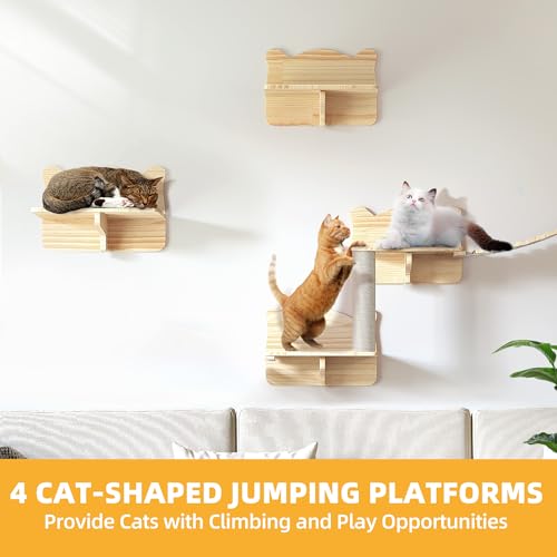 Cat Wall Shelves, 16-in-1 Cat Wall Furniture Set w/Tunnel & Bridge - color: Burlywood, size: 16 Piece Set