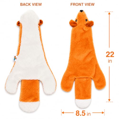Interactive Crinkle Fox Dog Toy – No Stuffing Plush Squeaky Pet Toy (22"x8.5"), Tear-Resistant Reinforced Stitching, Odor-Free Chew Toy, Keeps Them Busy for Small, Medium & Large Dogs - color: Crinkle Fox (Brown)