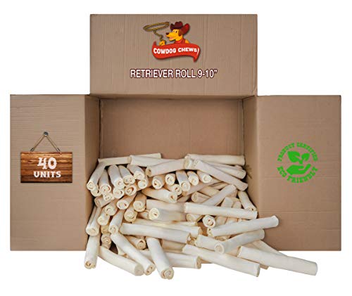 Cowdog Chews Retriever roll 9-10 inch All Natural Rawhide Product (40 Pack) - size: 40 Count (Pack of 1)