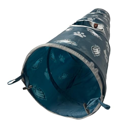 NFL Philadelphia Eagles Cat Tunnel Tube Toy with Plush Football Catnip and Feathers Collapsible Tunnel for Cats to Play, Peek and Hide, Sporty & Fun Cat Tunnel Toy with Team Logo All-Over Design! - color: Philadelphia Eagles