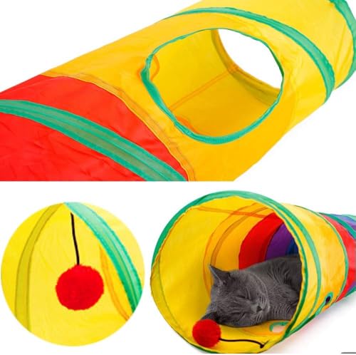 Cat Tunnel Toy with Hanging Ball, Cat Tunnel，Cat Tunnels for Indoor Cats - style: Straight tunnel