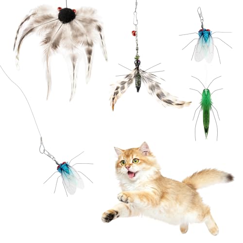 Cat Wand Toy, 4PC Flying Bug Toys for Cats(4PC Bug Refills) - size: 4PC Insects Refills