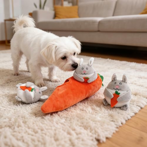 IFOYO Hide and Seek Dog Puzzle Toys, Plush Interactive Puppy Toys for Small, Medium Dogs, Easter Puppy Essentials - style: Rabbit