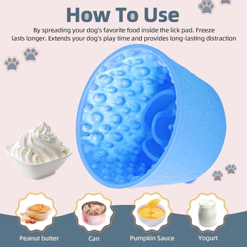 Dog Lick Bowl, Non-Slip Freeze Slow Feeder Small Medium, 1.6 Cup - color: Light Blue