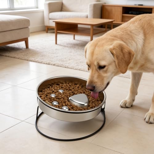 Elevated Dog Bowl Stand, Slow Feeder Dog Bowl, Dog Paw Pattern