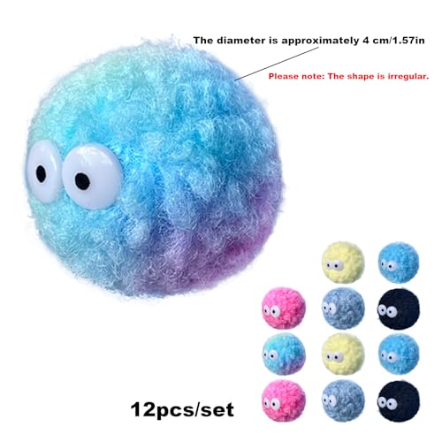 Assorted Color Cat Ball Toys, Irregular Shape Woolen Yarn Puffs Pom Balls Interactive Kitten Chasing Toys Cat Chase Balls (Multicolored 12Pcs) - color: Coal Spirit 12Pcs