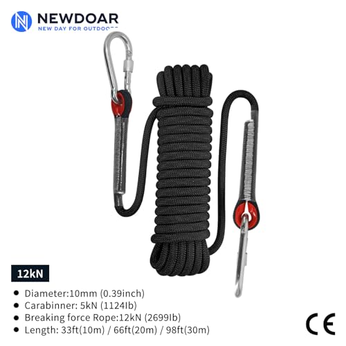 (3/8in) Static Climbing Rope 12KN, Marine Floating Line with Hooks,98ft - color: 10mm-black 12kn, size: 98ft/30M