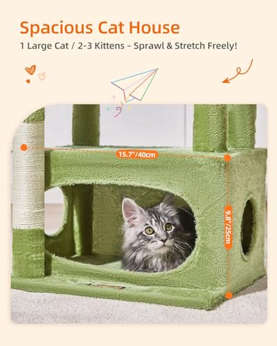 Taoqimiao Cat Tree, 38.5In Cat Tower for Indoor Cats, Suitable for Kittens - color: Green, size: 38.5 Inches