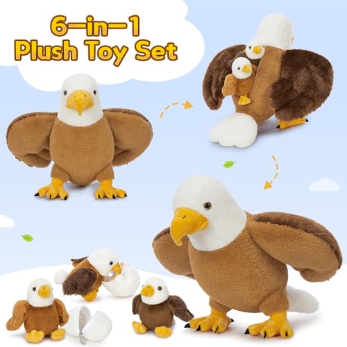Bald Eagle Stuffed Animal Set with 3 Babies, 2 Eggs, 16 Inch - style: Blad Eagle