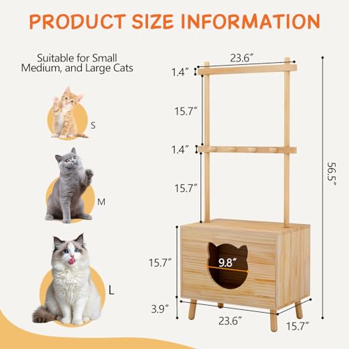 Cat House Side Table,Dog Closet Wooden Pet House Kitten Clothes Rack,Indoor Cat Activity Center for Toy Organization,No Paint (Natural)