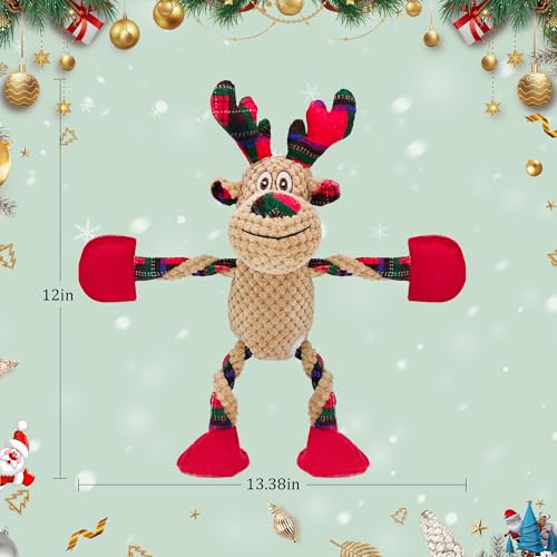 Christmas Squeaky Dog Toys, Stuffed Large Dog Toys to Keep Them Busy, Interactive Plush Chew Toys with Crinkle Paper, Tough Pet Animal Toys for Small Medium Large (Elk) - color: Red A