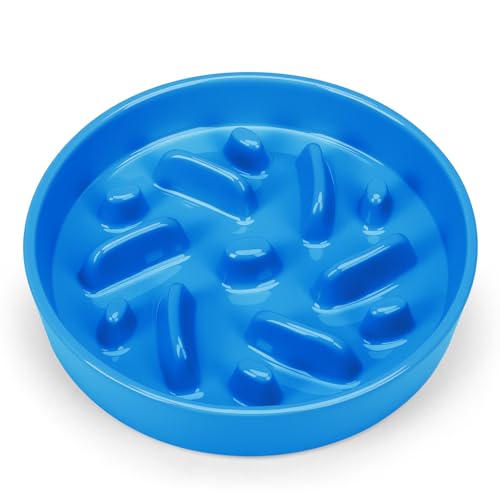 Ceramic Slow Feeder Dog Bowl, 2 Cups Maze Puzzle Dish to Slow Down Eating - color: Maze - Blue