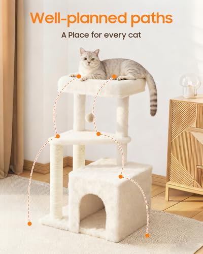 Cat Tree Tower for Indoor Cats, 33 Inches Multi-Level Cat Condo with Scratching Posts, Large Perch, Hanging Toy for Large Adult Cats, Beige - color: Beige