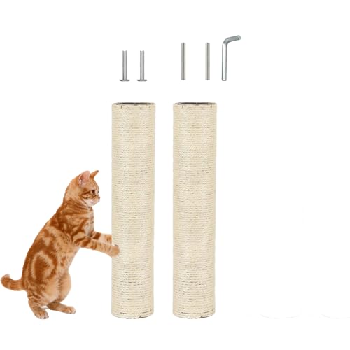 2 Pcs Cat Scratching Post Replacement for Indoor 15.7 x 3.1 Inches Cats Tree Replacement Parts Natural Sisal Cat Scratch Posts Refill Pole Part with M8 Screws Spare Cat Furniture Accessories - color: 【2 Pcs+White 】