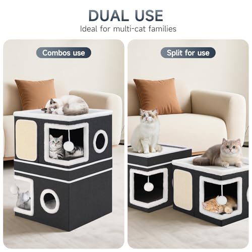 Shikha 2 Story Cat House beds for Indoor Cats with Scratch Pads Black - color: Black, size: Double