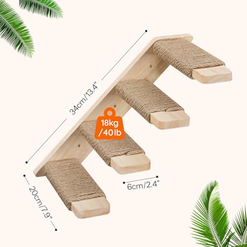 HOOBRO 2 Pack Cat Wall Shelves with Four Jute Scratching Steps, Oak Wood Cat Wall Steps/Ladder Furniture, Climbing Shelf Wall Mounted, Cat Tree Supplies, Nature NL42CS03