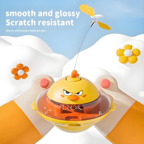 Interactive Cat Toy for Indoor Cats with Laser, Feather&Treat Dispenser - color: Yellow