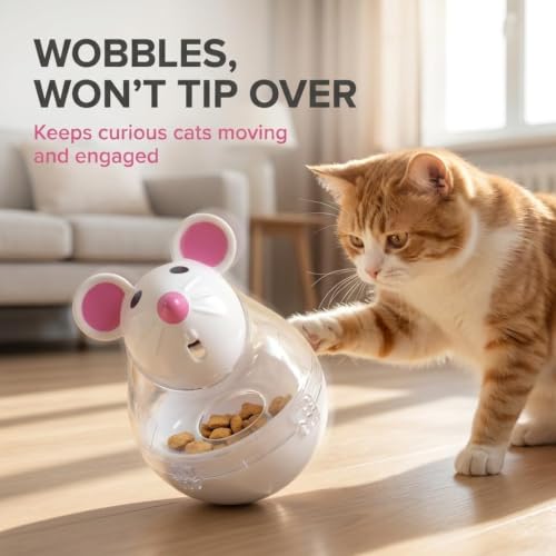White Interactive Toys for Cats, Cat Food Balls Slow Feeder Mice Shaped Tumbler, Pet Kitten Mouse Shape, Food Storage Dispenser, Feeder, for Indoor and Kitten Exercise