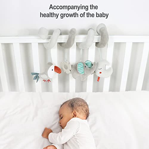 Baby Car Seat Toys, Activity Spiral Plush Hanging Wrap Around Pram Pushchair Stroller Toys, Sensory Early Education Toy for Toddler, Grey Elephant