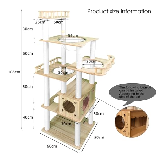 Yinanroa 73-Inch Cat Tower for Multiple Cats, Cat Tower for Large Cats, Slim, Stable, Freestanding, Popular,Prevents Cats from Falling, Space Saving, Wooden Cat Tree. 20lb (8782) - size: 8782