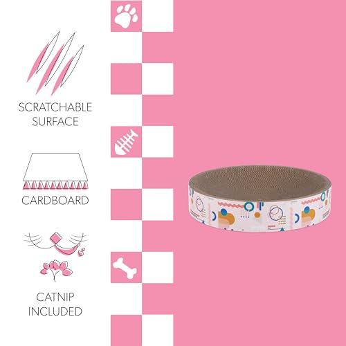 CSR1010A Nelson 20.13" Modern Cardboard Round Bowl Cat Scratcher with Catnip, Light Pink/Multi - color: Light Pink/Multi