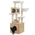 PEQULTI 57.5" Cat Tree with Litter Box Enclosure, Wood Cat Condo, Beige - color: Beige, size: XL(18.9"L x 18.9"W x 57.5"H)