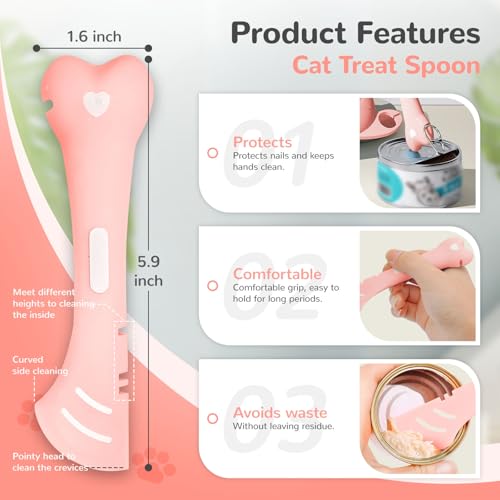 BAEJMJK Silicone Cat &Dog Food Can Cover Lid and Spoon With One Cat Strip Feeder 3Pcs Pet Cats Supplies Set Cute Shape Cats Wet Food Spoon(Opener/Spatula) Universal Can Cover（Pink） - color: Pink