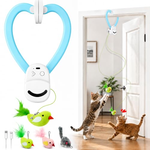 Interactive Cat Toys for Indoor Cats, Clip-On Automatic Flying Bird - color: Blue
