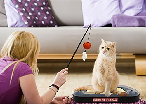 NCAA FLORIDA STATE Seminoles Basketball Court Cat Scratcher - REVERSIBLE Felt/Cardboard Toy, Cat Ball with Bell, Catnip-Filled Plush Basketball - color: Florida State Seminoles, style: Basketball Court