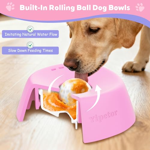 Yipetor Dog Lick Bowl, Rolled Ball-in Slow Feeder Enrichment Puzzle Toys - color: pink