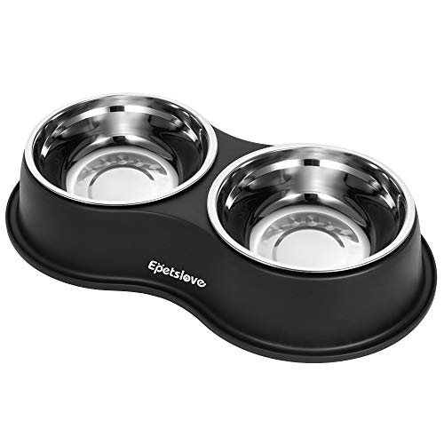 Epetslove Stainless Steel Dog Bowls Double Non-Slip Dog Water and Food Bowl - color: 1.Black, size: Medium-18oz