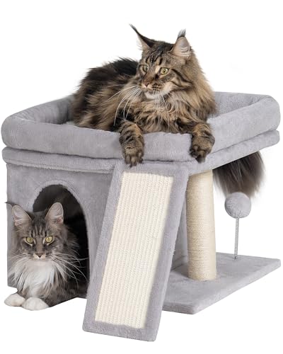 Aechonow Cat Tree Tower for Large Cat, Cat Bed House with Large Perch - color: L—14''Light Grey