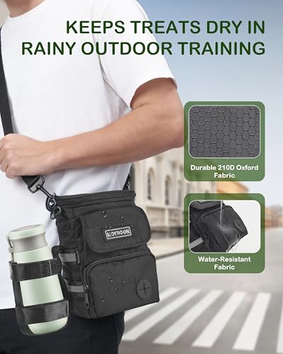 Dog Training Treat Pouch with Waist Belt & Shoulder Strap - Adjustable 3-Way Wear Waterproof Dog Walking Bag - Multi-Pocket Fanny Pack for Treats, Poop Bags & Accessories