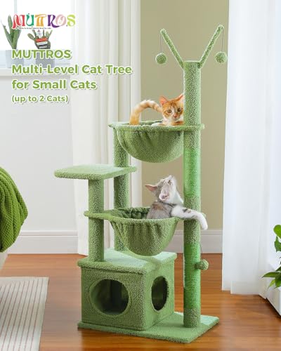 MUTTROS Cactus Cat Tree, 47.6" Cat Tower with 2 Metal Frame Hammock, Cat Scratching Post for Indoor Cats with 2 Removable Pompom Sticks for Kittens, Green - color: Cactus Green, size: 47.6"