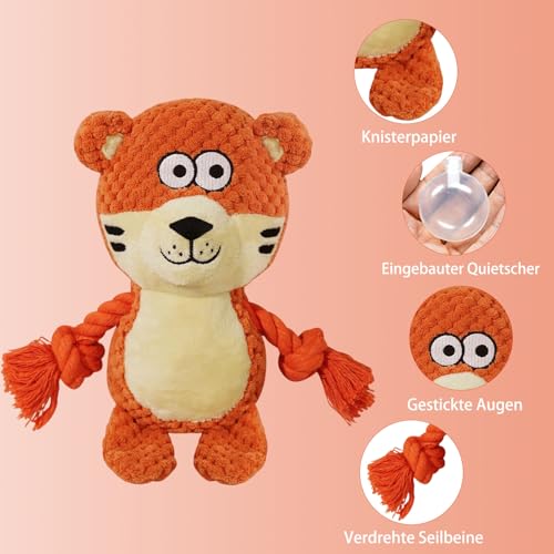 Cute Animals Interactive Dog Squeak Toys, Rope Plush Pet Chew Toys - Orange - color: Orange Tiger