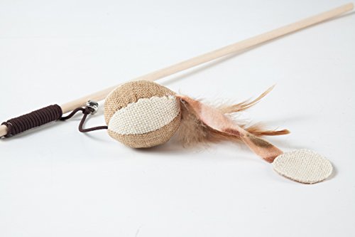 Cat Teaser Cat Kitten Toys Set Natural Sisal Wand Teasers with Mouse, Bell, Feather, Elastic String, and Sturdy Wood Rod - size: 3 PCS