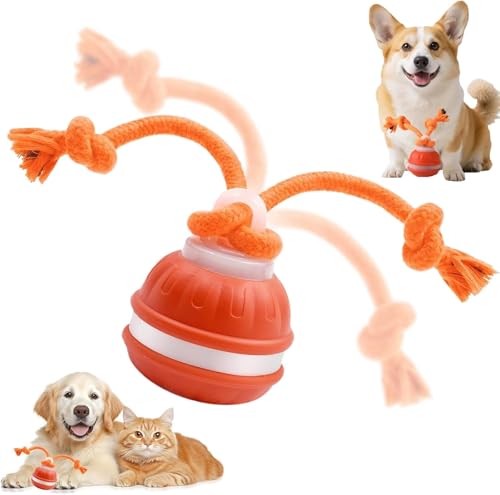 Interactive Dog Toys, Automatic Rolling Ball, Squeak Dog Toys for Boredom Interactive, Touch Activated, Dog Ball Chew Toy with Fun Rope for Small/Medium Dog Cat Indoor/Outdoor (Orange) - color: Orange