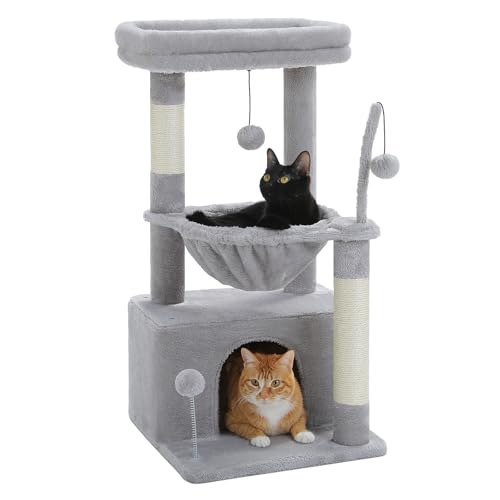 PEQULTI 4-in-1 Cat Activity Tree for Kittens & Small Cats, 33in Grey Tower - color: Grey, size: L(15.8"L x 15.8"W x 33"H)