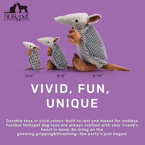 Hollypet Armadillo Squeaky Puppy Dog Toys for Small Medium Dogs, 8" - color: Dark Gray, size: 8 IN