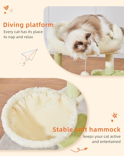 Taoqimiao Cat Tree, 38.5In Cat Tower for Indoor Cats, Suitable for Kittens - color: Green and Beige, size: 38.5 Inches
