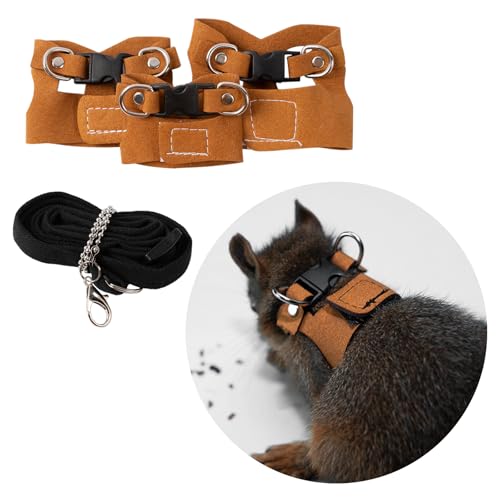 3Pcs Rat Harness and Leash, Small Animal Training Walking Vest Leash Adjustable Traction Rope Strap for Squirrel Gerbil Chinchilla Rat (Brown) - color: Brown