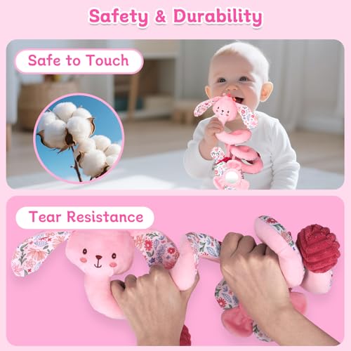 Spiral Car Seat & Stroller Activity Toys for Babies 0-6 Months - color: Pink Rabbit